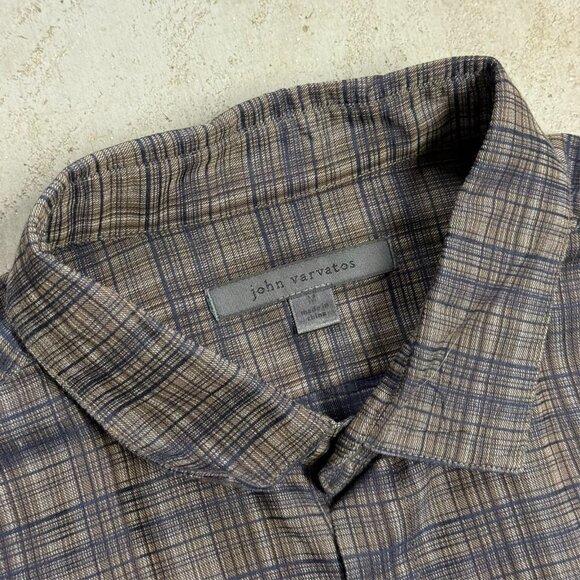 John Varvatos Long Sleeve Shirt Button Up Lightweight Plaid Cotton Medium - Picture 5 of 8